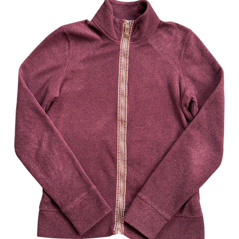 Sherpa Adventure Gear Full Zip Fleece Jacket Women S Burgundy Excellent Trim